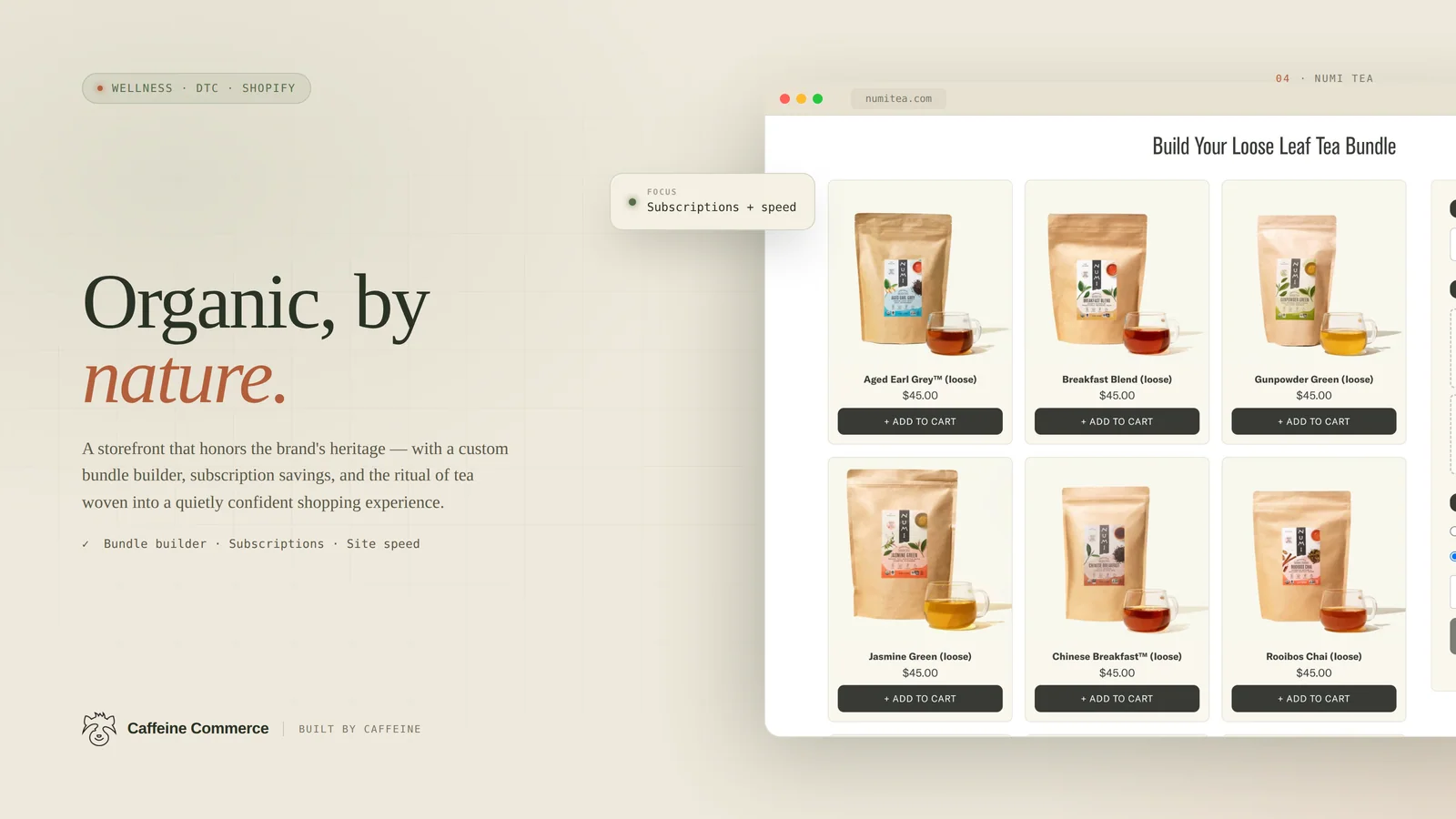 Numi Tea — Shopify storefront with custom bundle builder